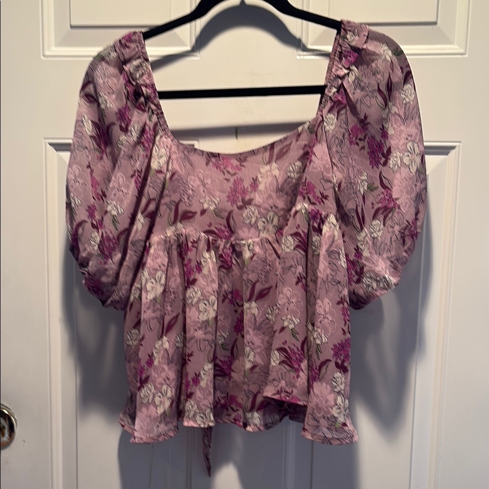 En Saison Purple and Pink Ruffled Blouse with 3/4 Sleeves